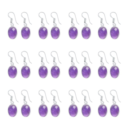 Bezel Earrings set with Natural Amethyst- Silver Plated, Minimalistic, Wholesale