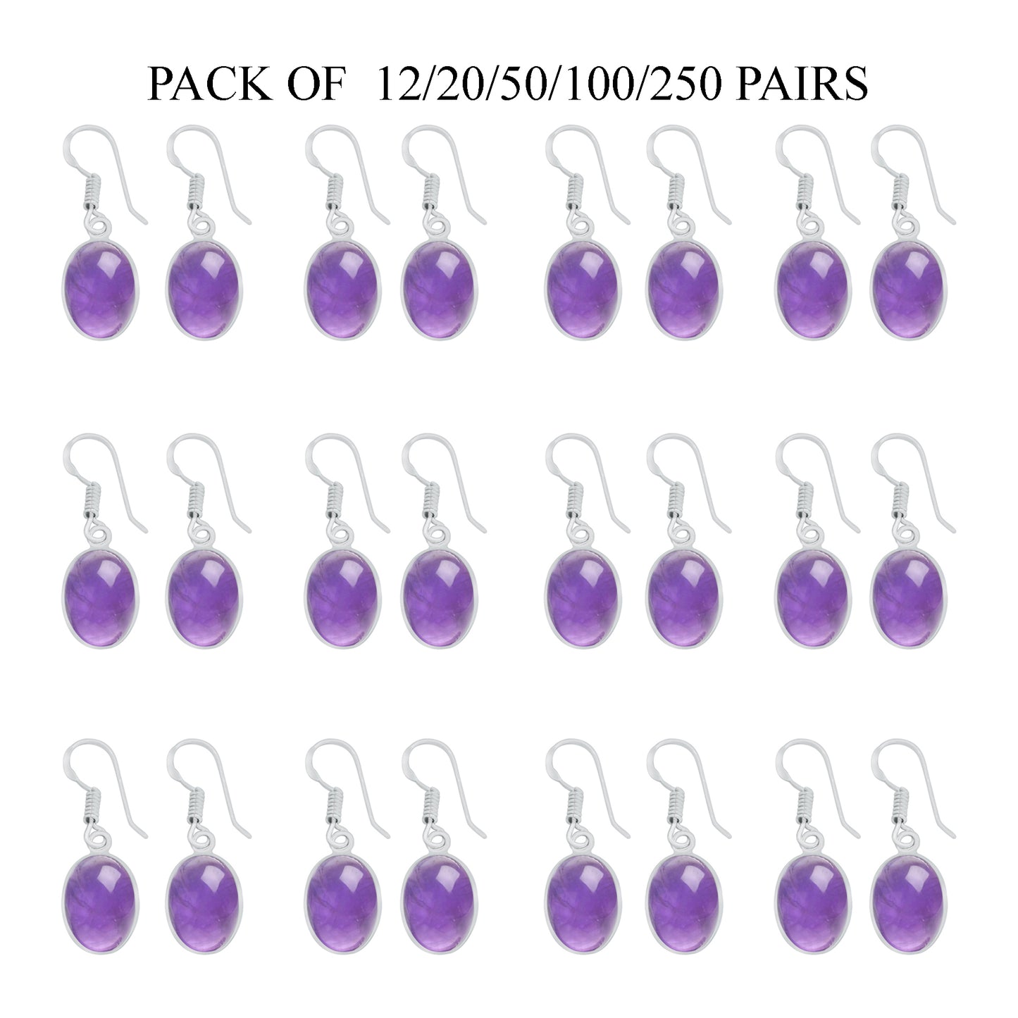Bezel Earrings set with Natural Amethyst- Silver Plated, Minimalistic, Wholesale