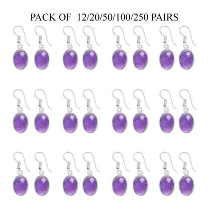 Bezel Earrings set with Natural Amethyst- Silver Plated, Minimalistic, Wholesale