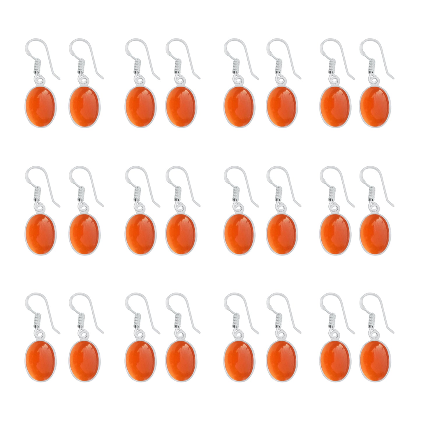Carnelian Crystal Bezel Earrings Jewelry - Silver Plated, Minimalistic, Wholesale