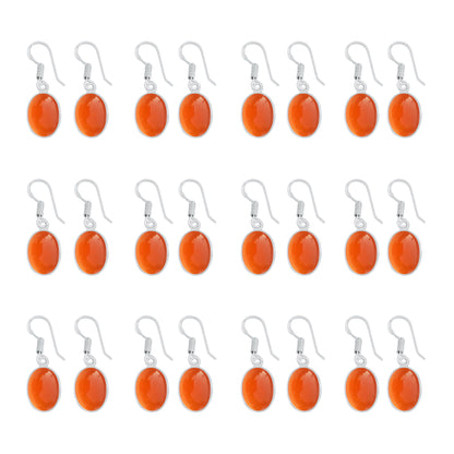 Carnelian Crystal Bezel Earrings Jewelry - Silver Plated, Minimalistic, Wholesale