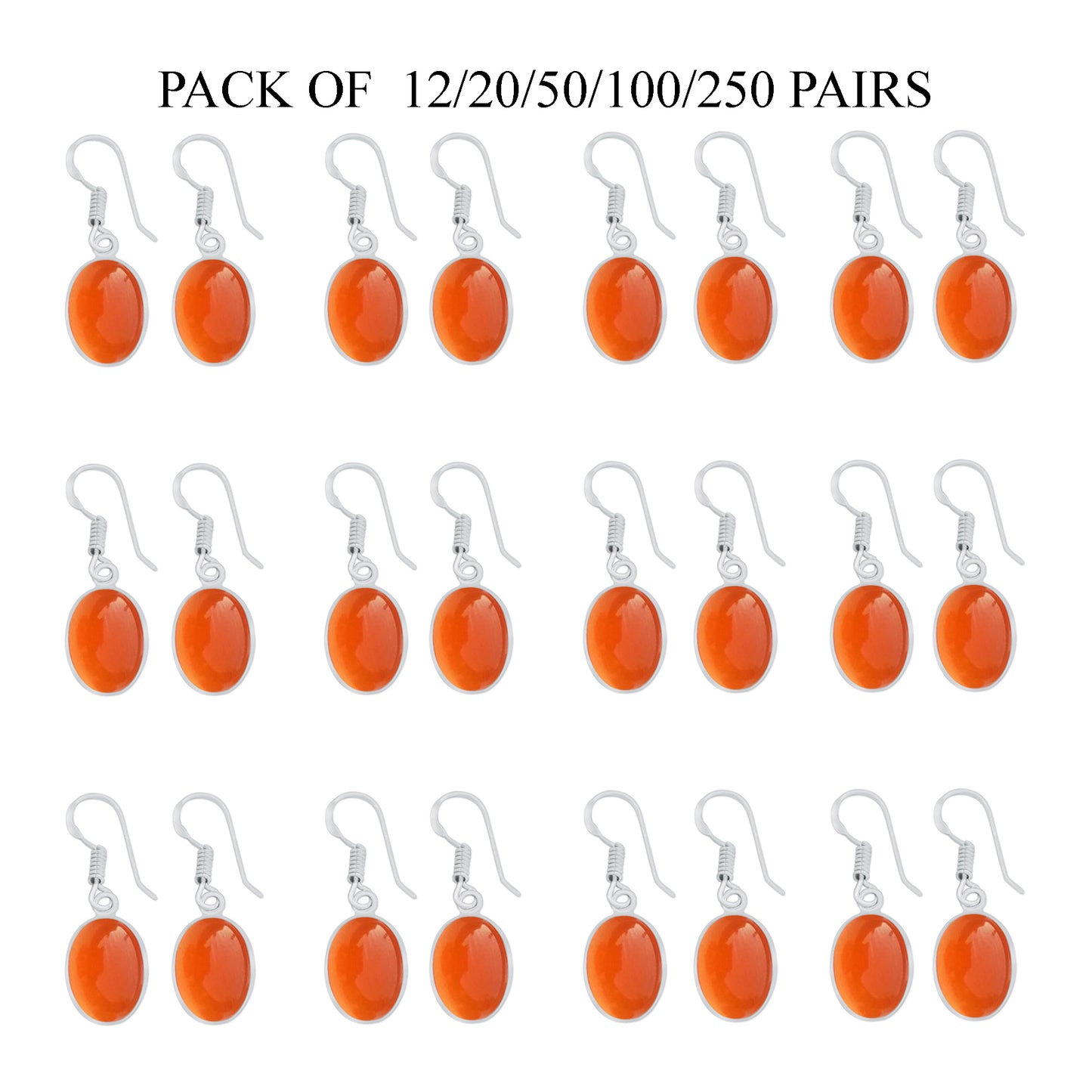 Carnelian Crystal Bezel Earrings Jewelry - Silver Plated, Minimalistic, Wholesale