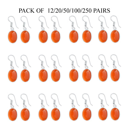 Carnelian Crystal Bezel Earrings Jewelry - Silver Plated, Minimalistic, Wholesale