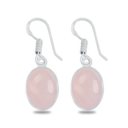 Dainty Rose Quartz Crystal Bezel Earrings - Silver-Plated, Minimalistic, Wholesale