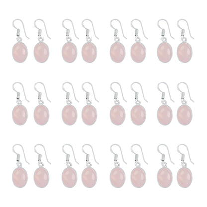 Dainty Rose Quartz Crystal Bezel Earrings - Silver-Plated, Minimalistic, Wholesale