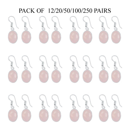Dainty Rose Quartz Crystal Bezel Earrings - Silver-Plated, Minimalistic, Wholesale