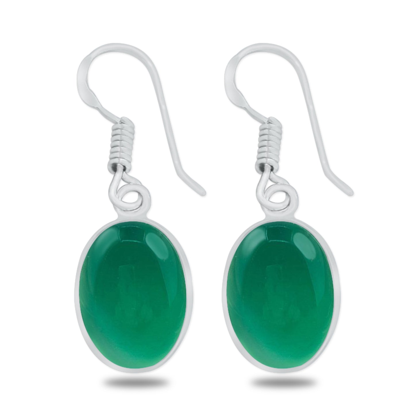 Bezel Earrings set with Green Onyx Crystal - Silver Plated, Minimalistic, Wholesale