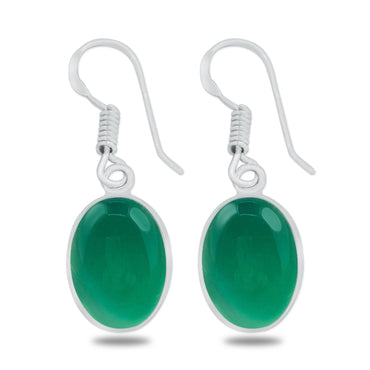 Bezel Earrings set with Green Onyx Crystal - Silver Plated, Minimalistic, Wholesale