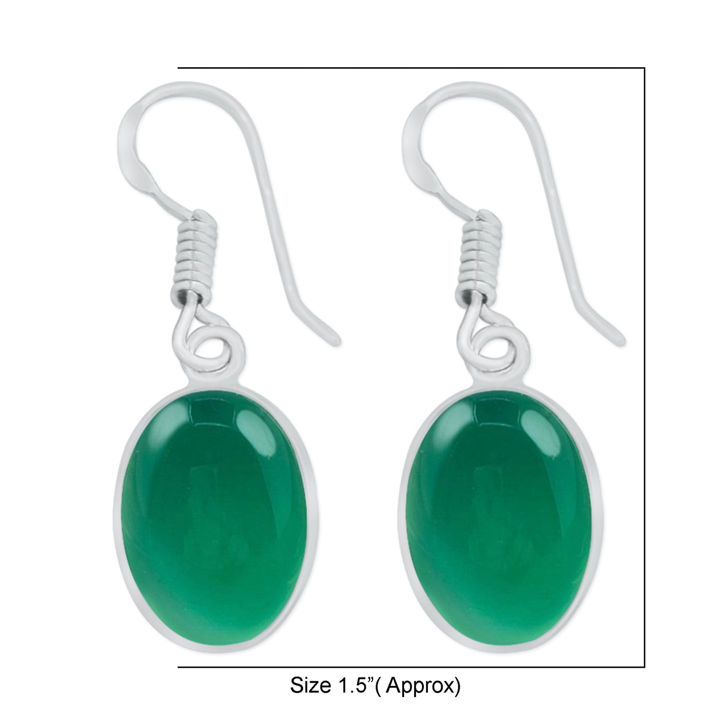 Bezel Earrings set with Green Onyx Crystal - Silver Plated, Minimalistic, Wholesale