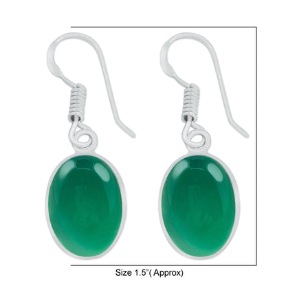 Bezel Earrings set with Green Onyx Crystal - Silver Plated, Minimalistic, Wholesale