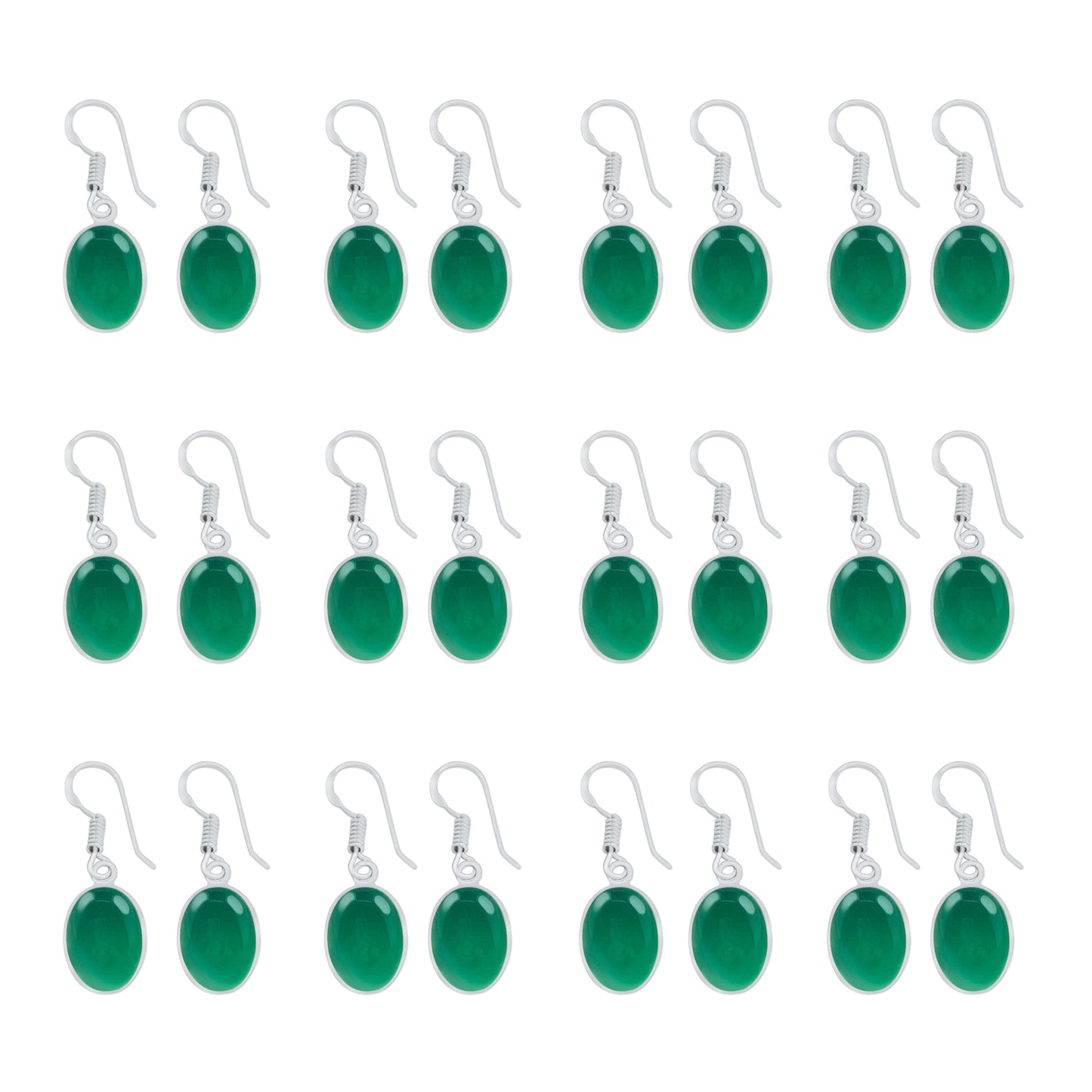 Bezel Earrings set with Green Onyx Crystal - Silver Plated, Minimalistic, Wholesale