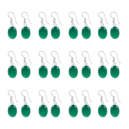 Bezel Earrings set with Green Onyx Crystal - Silver Plated, Minimalistic, Wholesale