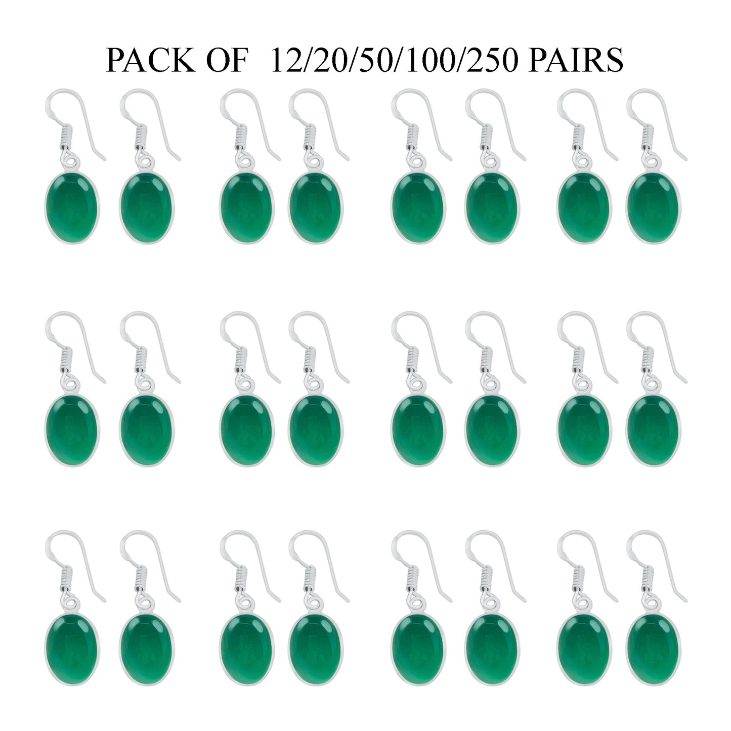 Bezel Earrings set with Green Onyx Crystal - Silver Plated, Minimalistic, Wholesale