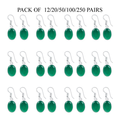 Bezel Earrings set with Green Onyx Crystal - Silver Plated, Minimalistic, Wholesale