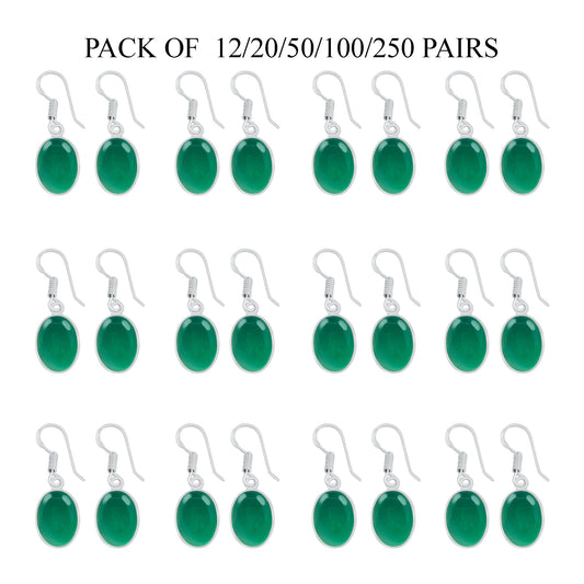 Bezel Earrings set with Green Onyx Crystal - Silver Plated, Minimalistic, Wholesale