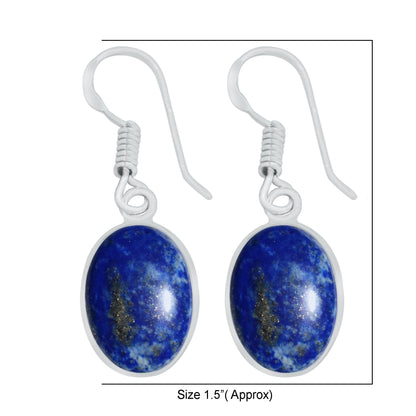 Dainty Bezel Earrings set with Natural Lapis Lazuli - Silver Plated, Minimalistic, Wholesale