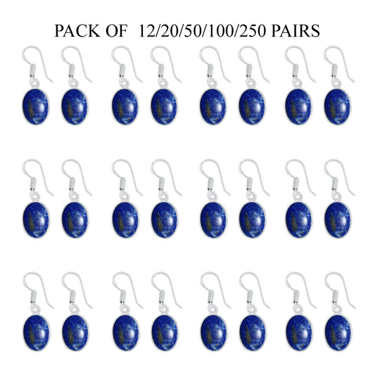 Boucles d'oreilles délicates serties de lapis-lazuli naturel - Plaqué argent, minimalistes, vente en gros