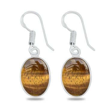 Boucles d'oreilles œil de tigre - Plaqué argent, délicates et minimalistes, vente en gros