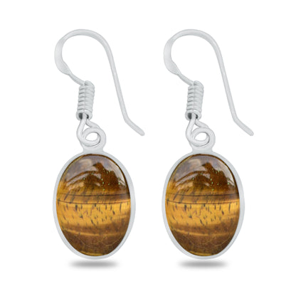 Boucles d'oreilles œil de tigre - Plaqué argent, délicates et minimalistes, vente en gros