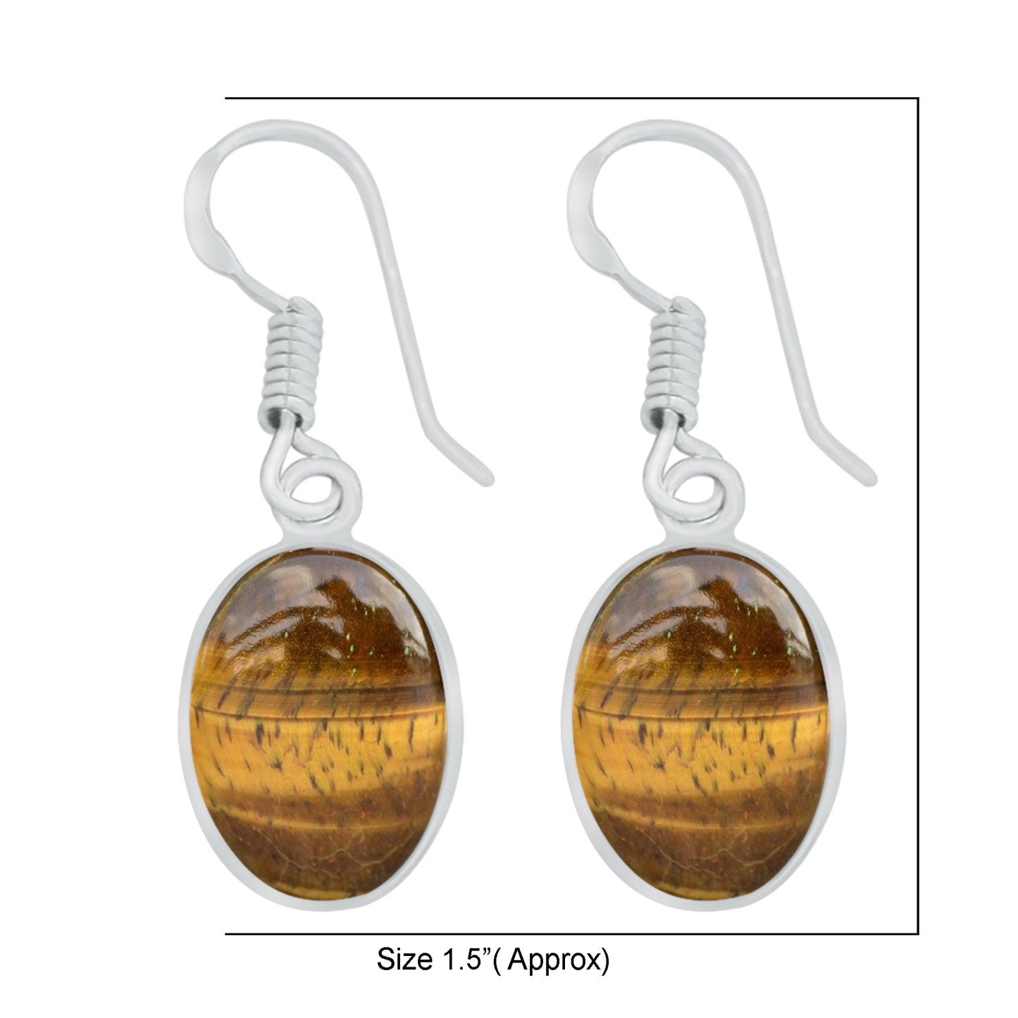 Boucles d'oreilles œil de tigre - Plaqué argent, délicates et minimalistes, vente en gros