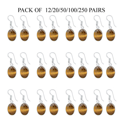 Boucles d'oreilles œil de tigre - Plaqué argent, délicates et minimalistes, vente en gros