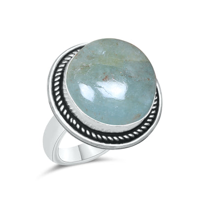 Aquamarine Rings – Silver-Plated, Handmade, Soft Blue Natural Gemstone (US Sizes 6–10, Non-Adjustable) | Wholesale