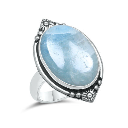 Aquamarine Rings – Silver-Plated, Handmade, Soft Blue Natural Gemstone (US Sizes 6–10, Non-Adjustable) | Wholesale