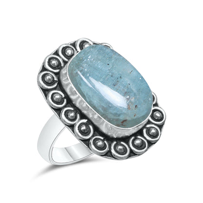 Aquamarine Rings – Silver-Plated, Handmade, Soft Blue Natural Gemstone (US Sizes 6–10, Non-Adjustable) | Wholesale