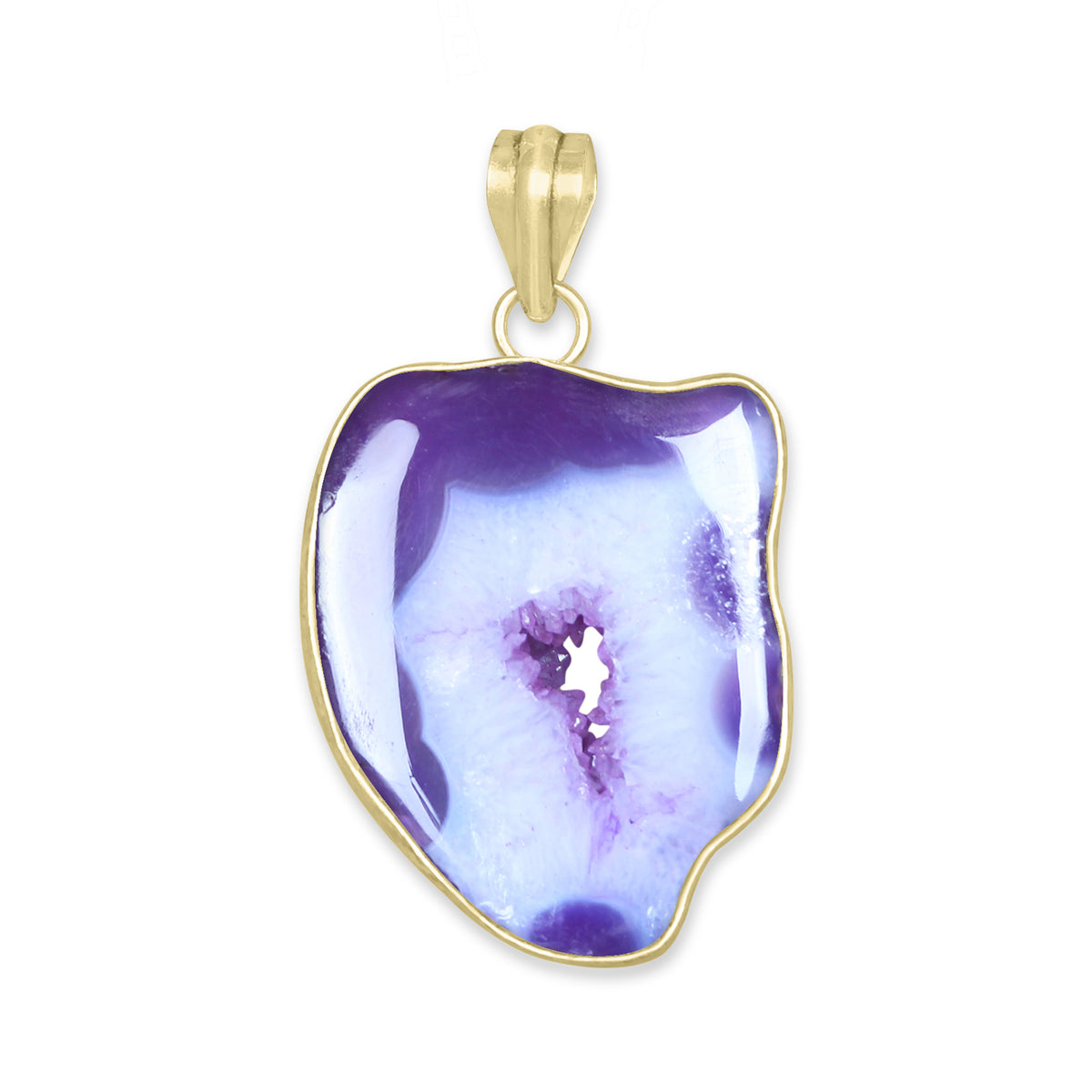 Natural Window Agate Druzy Pendants - Handmade Minimalist Jewelry, Brass with Gold Plating
