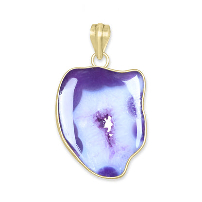 Natural Window Agate Druzy Pendants - Handmade Minimalist Jewelry, Brass with Gold Plating