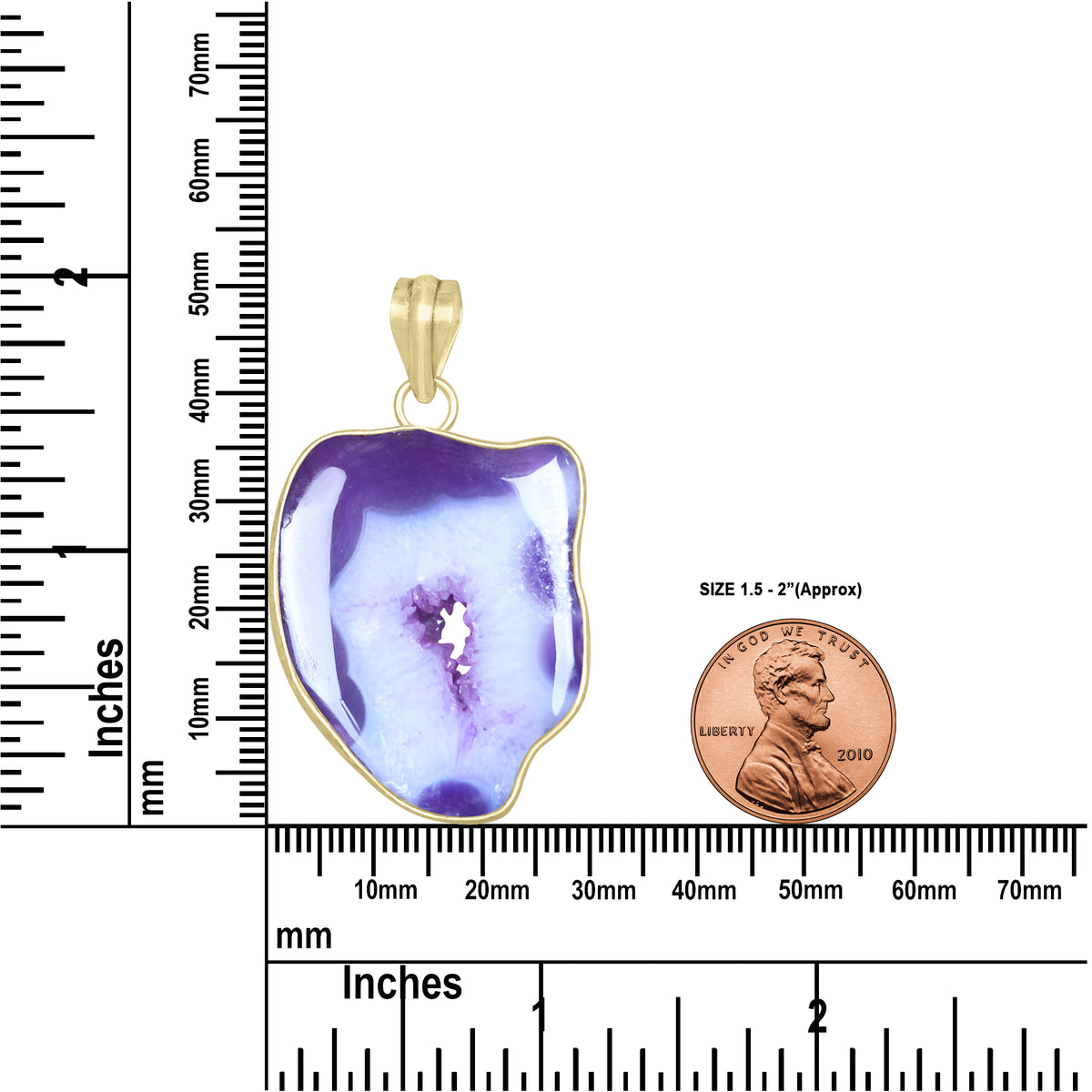 Natural Window Agate Druzy Pendants - Handmade Minimalist Jewelry, Brass with Gold Plating