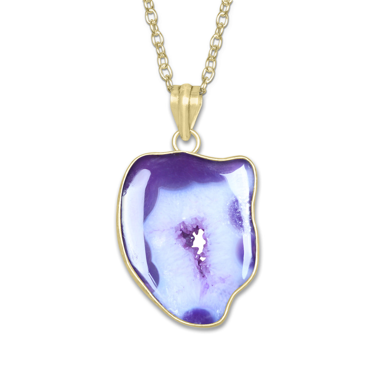Natural Window Agate Druzy Pendants - Handmade Minimalist Jewelry, Brass with Gold Plating