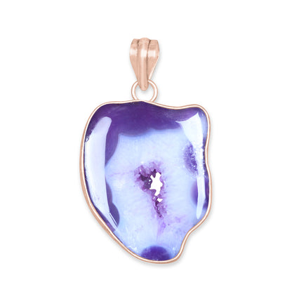 Natural Window Druzy Pendants - Handmade Minimalist Jewelry, Brass with Rose Gold Plating
