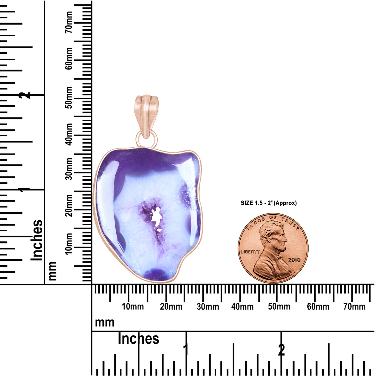 Natural Window Druzy Pendants - Handmade Minimalist Jewelry, Brass with Rose Gold Plating