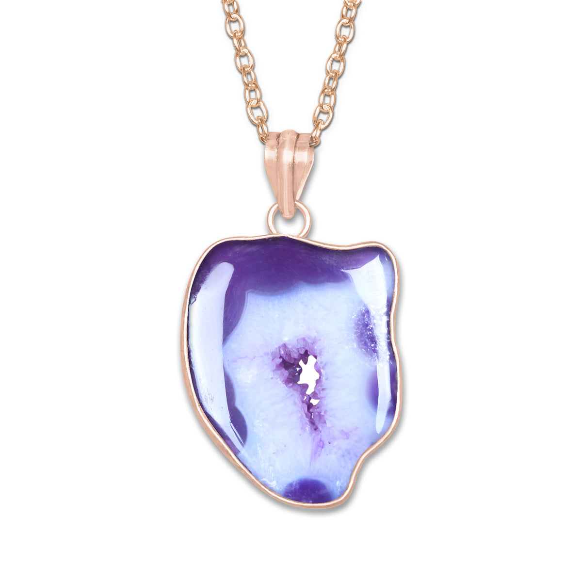 Natural Window Druzy Pendants - Handmade Minimalist Jewelry, Brass with Rose Gold Plating