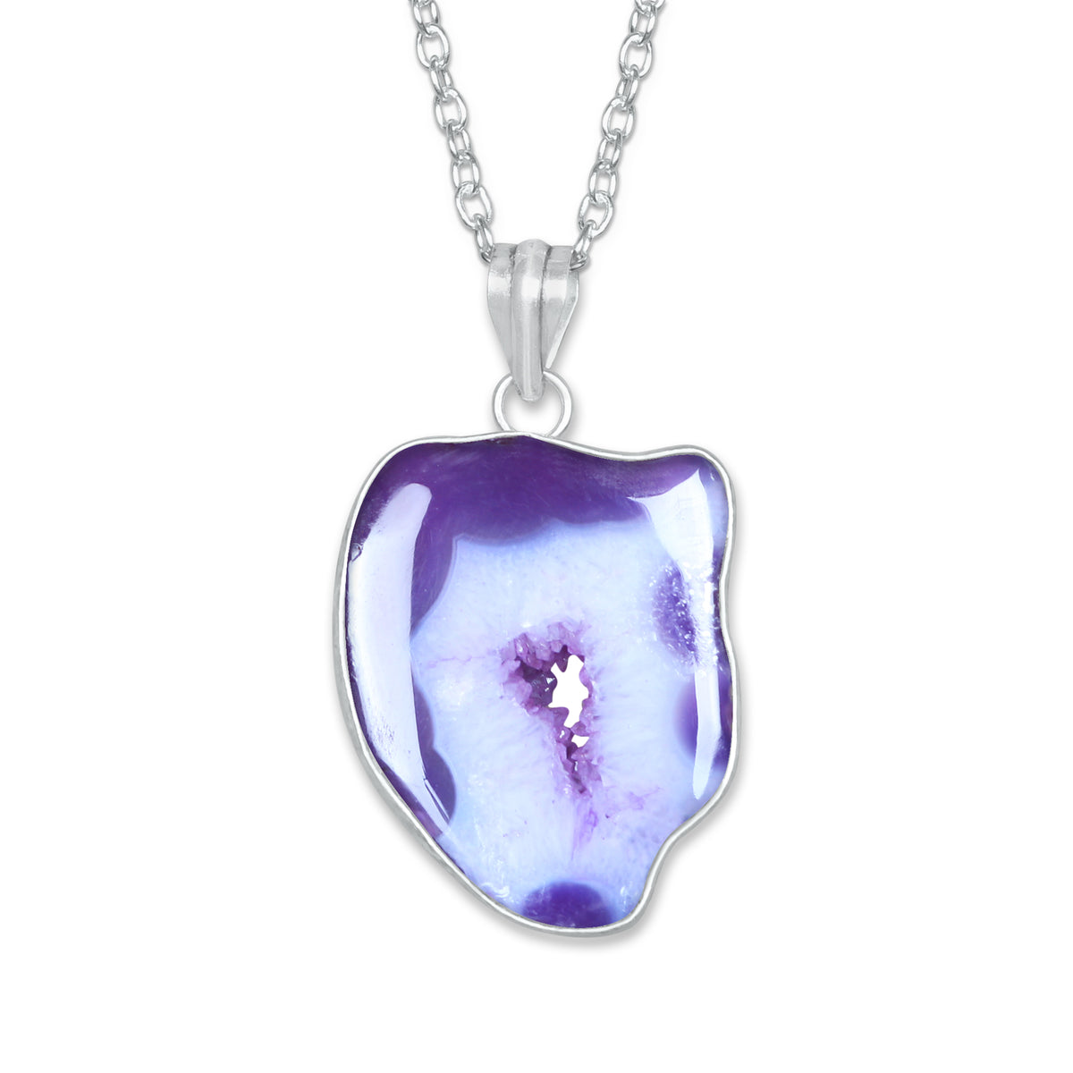 Natural Window Agate Druzy Pendants - Handmade Minimalist Jewelry, Brass Silver Plating