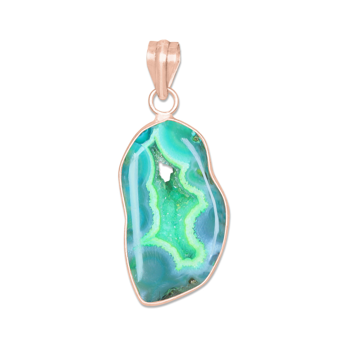 Natural Window Druzy Pendants - Handmade Minimalist Jewelry, Brass with Rose Gold Plating