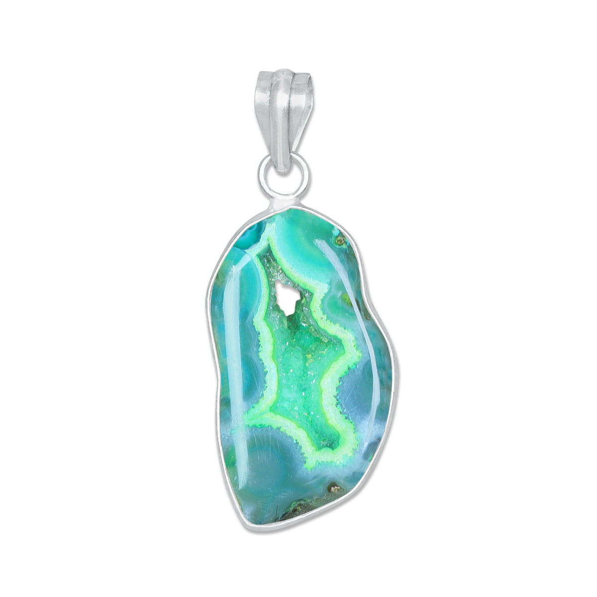 Natural Window Agate Druzy Pendants - Handmade Minimalist Jewelry, Brass Silver Plating