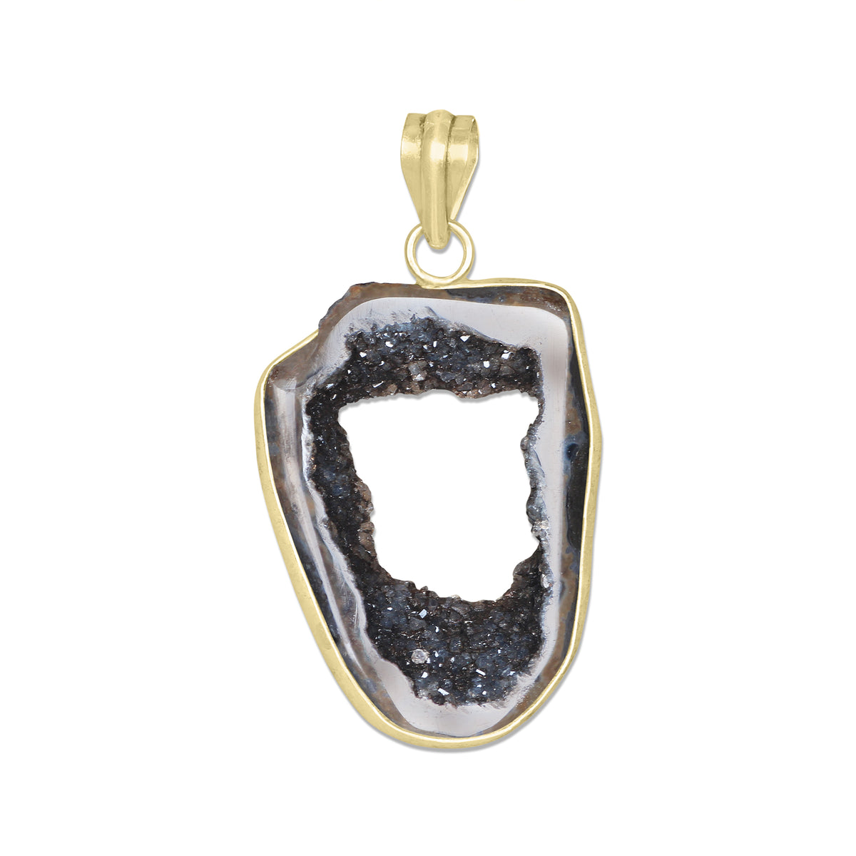 Natural Window Agate Druzy Pendants - Handmade Minimalist Jewelry, Brass with Gold Plating