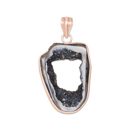 Natural Window Druzy Pendants - Handmade Minimalist Jewelry, Brass with Rose Gold Plating