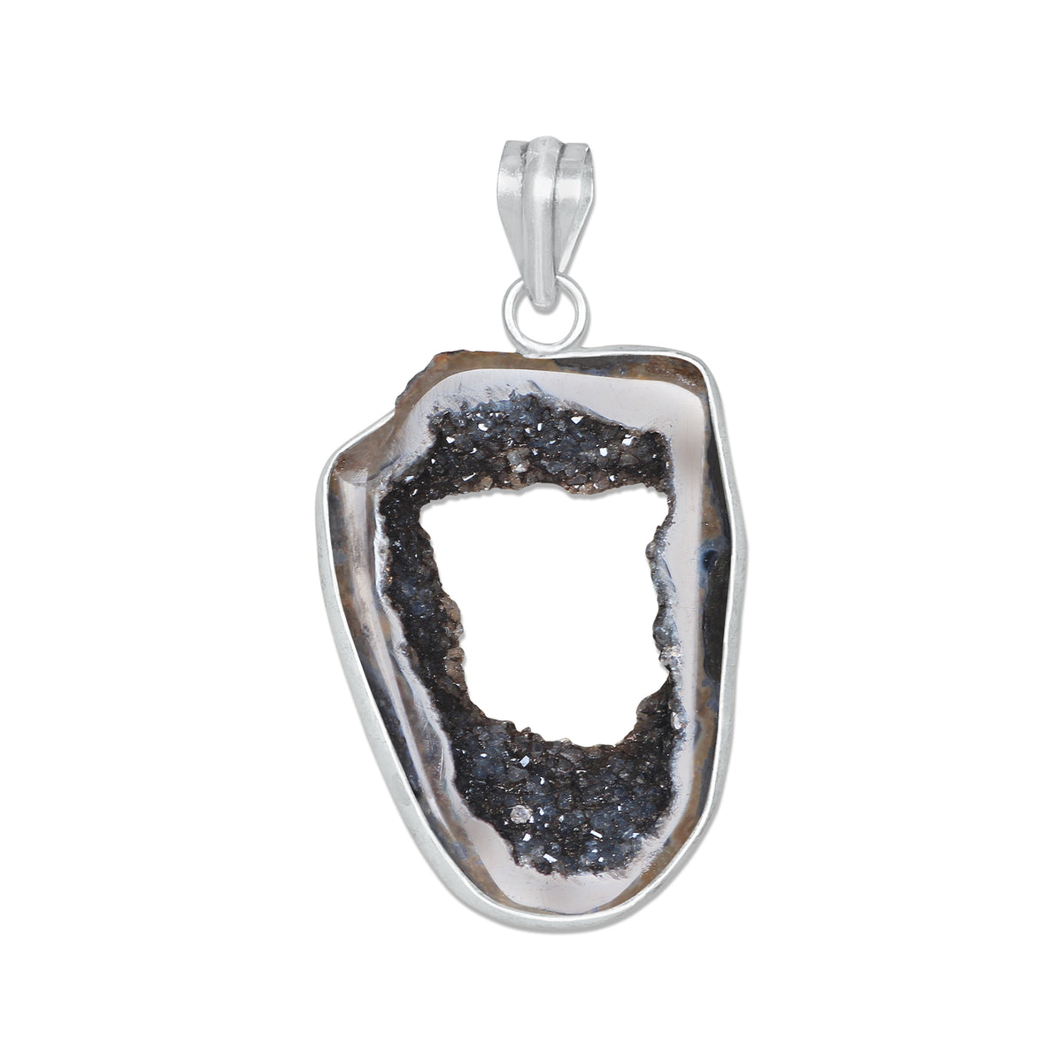 Natural Window Agate Druzy Pendants - Handmade Minimalist Jewelry, Brass Silver Plating