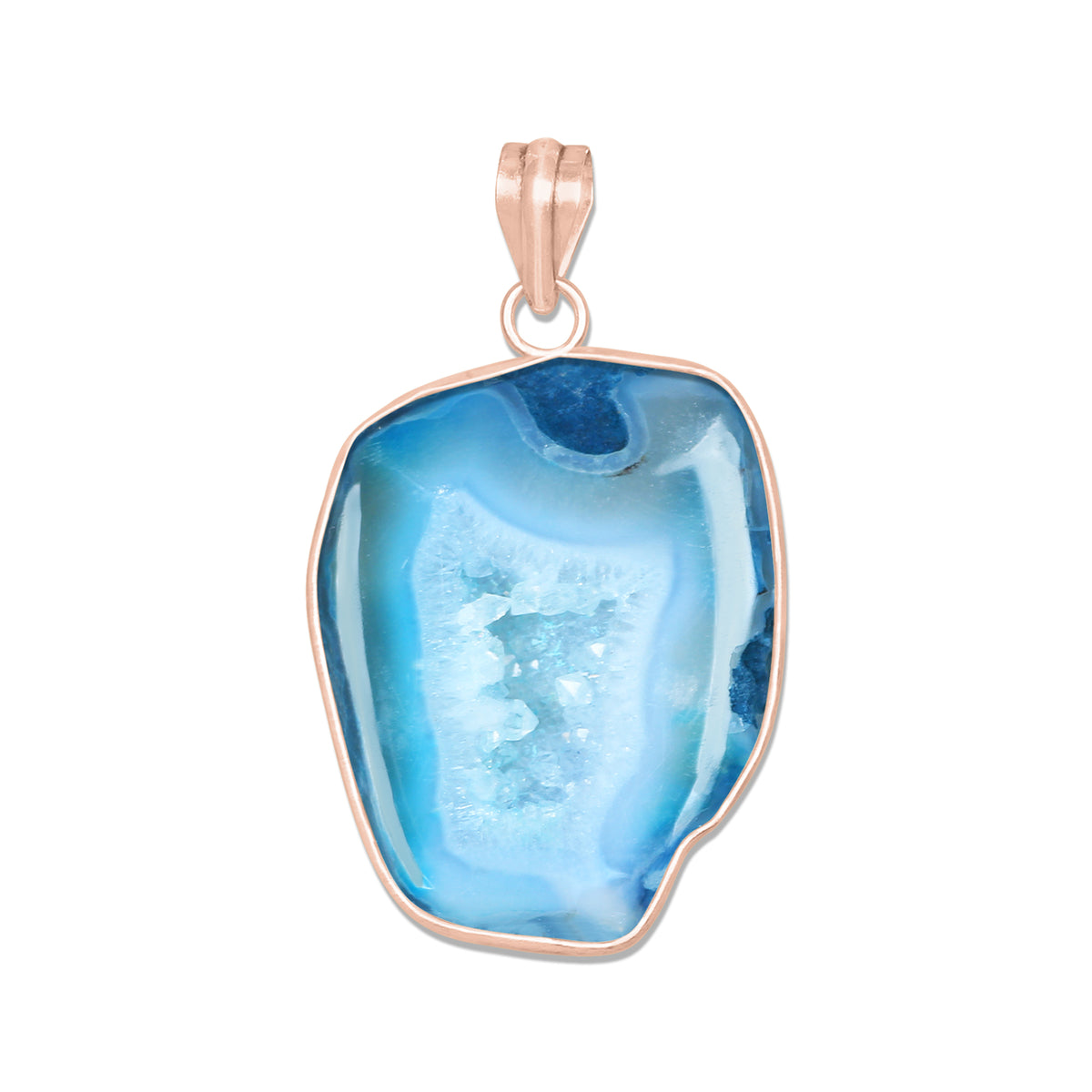 Natural Window Druzy Pendants - Handmade Minimalist Jewelry, Brass with Rose Gold Plating