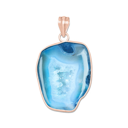 Natural Window Druzy Pendants - Handmade Minimalist Jewelry, Brass with Rose Gold Plating