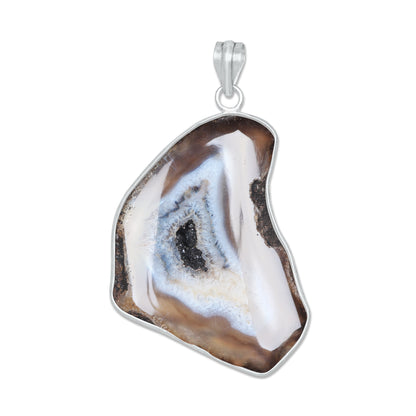 Natural Window Agate Druzy Pendants - Handmade Minimalist Jewelry, Brass Silver Plating