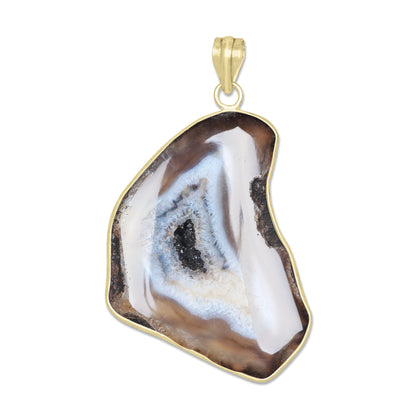Natural Window Agate Druzy Pendants - Handmade Minimalist Jewelry, Brass with Gold Plating