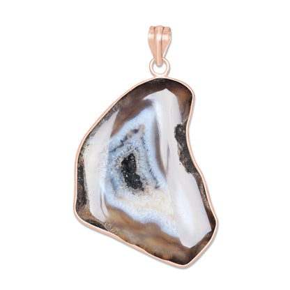 Natural Window Druzy Pendants - Handmade Minimalist Jewelry, Brass with Rose Gold Plating