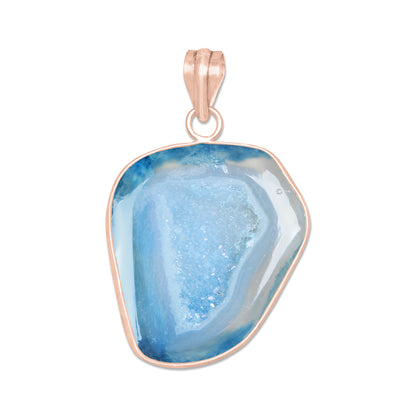 Natural Window Druzy Pendants - Handmade Minimalist Jewelry, Brass with Rose Gold Plating