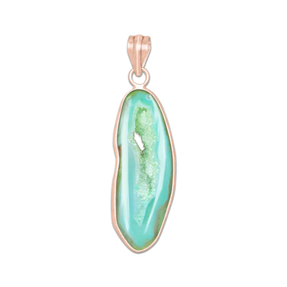 Natural Window Druzy Pendants - Handmade Minimalist Jewelry, Brass with Rose Gold Plating
