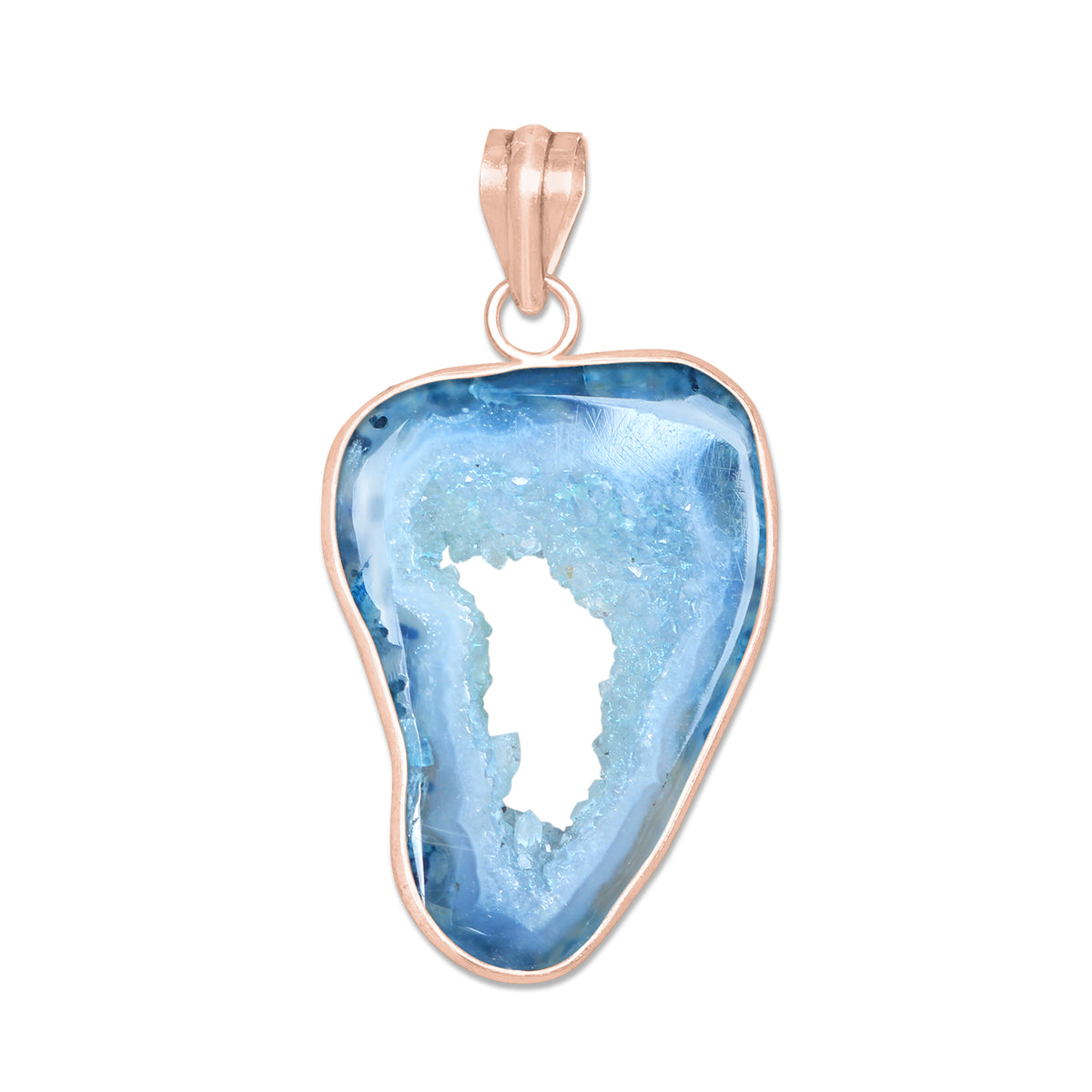Natural Window Druzy Pendants - Handmade Minimalist Jewelry, Brass with Rose Gold Plating