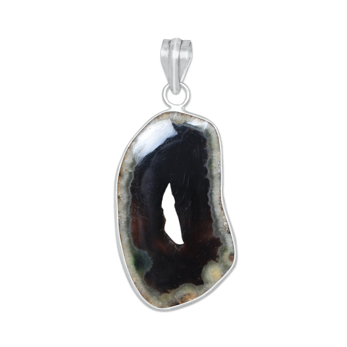Natural Window Agate Druzy Pendants - Handmade Minimalist Jewelry, Brass Silver Plating